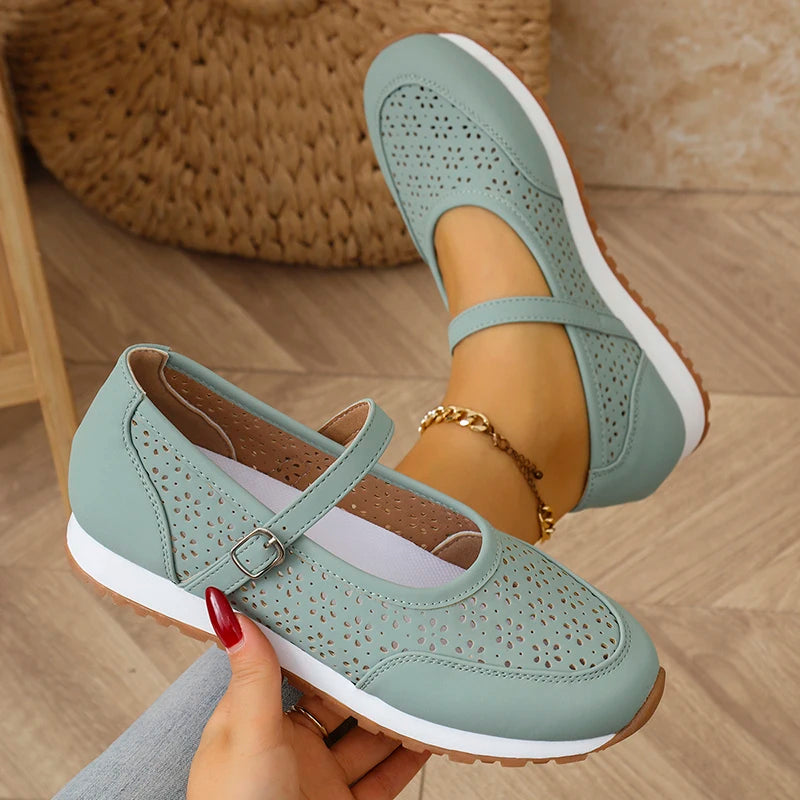 White Hollow Out Platform Sneakers Women 2025 Plus Size 36-43 Breathable Sports Shoes Woman Comfort Non Slip Walking Flats Mujer