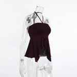 Phantasy Fashion Halter Crop top Fashion Brown Tank Top Women Sexy Split Camisole Lady Night Out Streetwear 2026 Summer Clothing