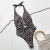Leopard Print Halter Backless Swimwear Sexy One Piece Swimsuit Women 2026 Hollow Out Bathing Suit Metal Wrinkled Monokini Swim