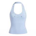 Summer Women's Button Front Decor Halter Tops Sleeveless Tank Tops Solid Color Slim Fit Vest Summer Daily Casual Gothic Sexy