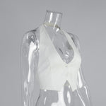 Elegant Halter Neck Backless White Tank Tops Women 2026 Summer Sexy Off Shoulder Buttons Crop Top High Street Lady Solid Vests