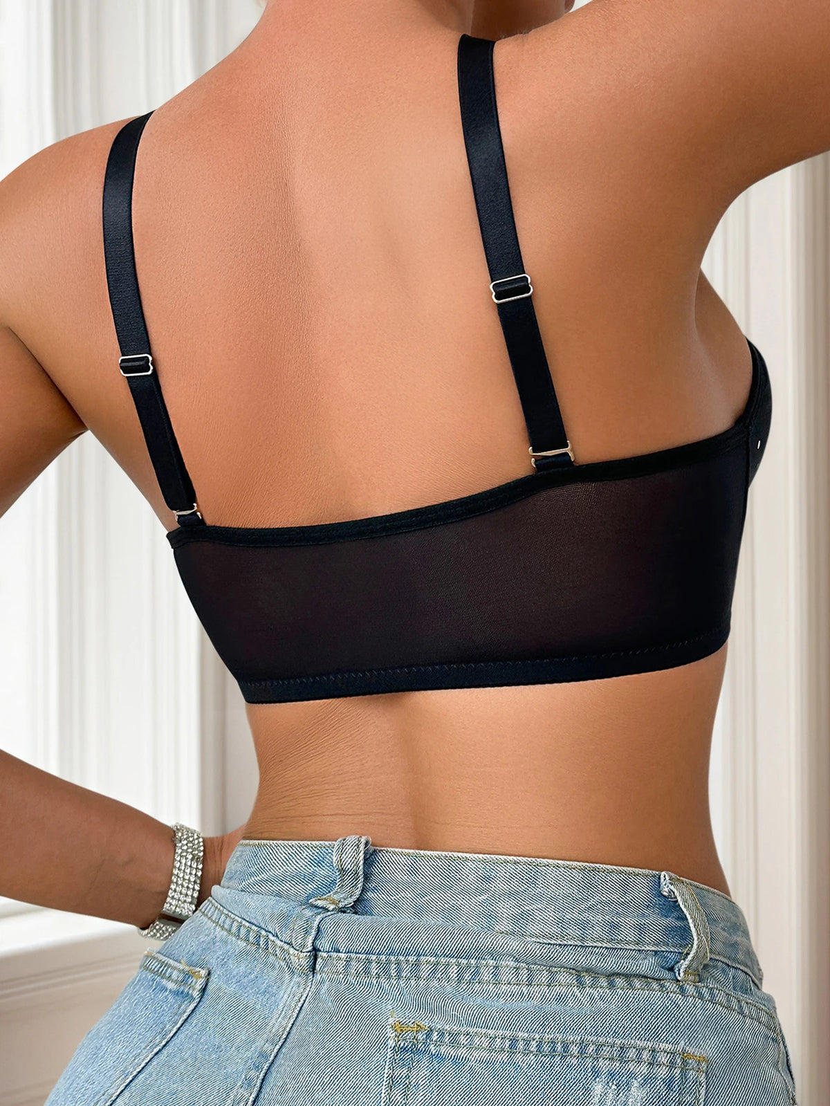 High quality black shiny party brassere cross gathering bra women's underwear sexy Lingerie push up bra MR3055