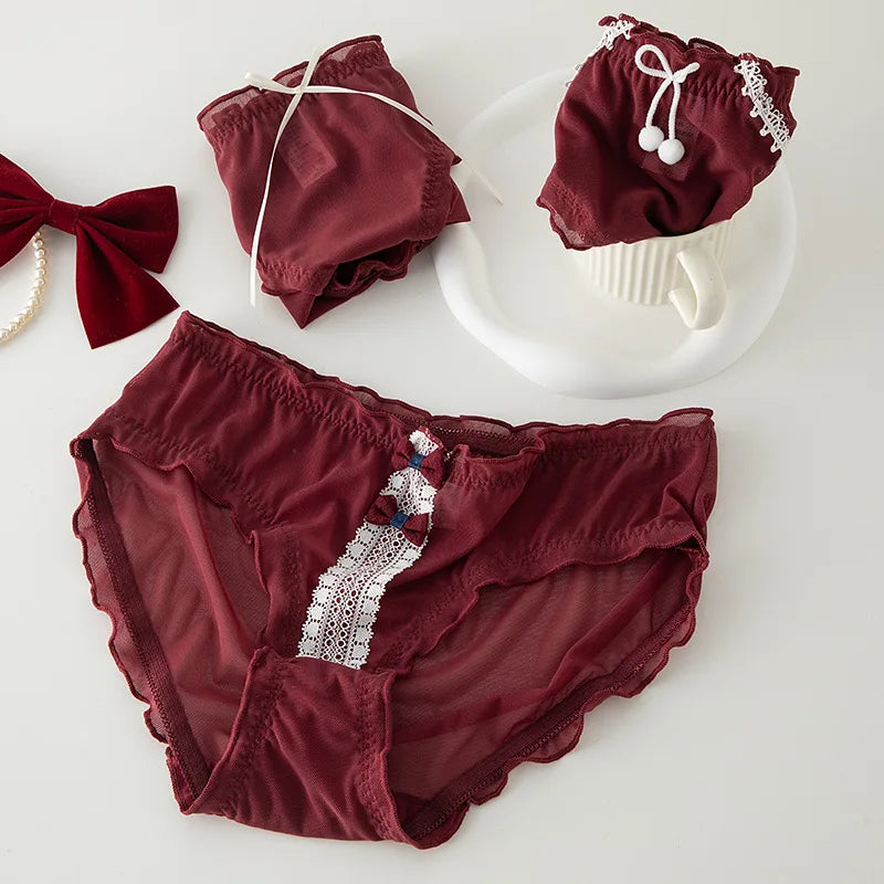 Lace Panties Women Underwear L-XL Low-Rise Briefs Sexy Underpants Lace Solid Color Panties Comfy Lingerie