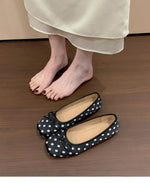 New Butterfly-knot Women Dot Ballet Flats Comfort Square Toe Slip on Shoes Ladies Eelgant Soft Sole Dress Mary Jane Shoes