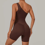 One Shoulder Women Sports Jumpsuit Sleeveless Yoga Rompers Backless Sportswear Women Workout One Piece Bodysuits Female