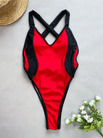 DEKA Deep V Swimwear New Scalloped Splicing High Cut One Piece Swimsuit Women Halter Bodysuit Female Bather Bathing Suit Swim