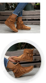 Vintage Women Boots Suede Ankle Boots Fringe Women Shoes Winter Boots Women Side Zipper Casual Shoes Ladies Snow Boot