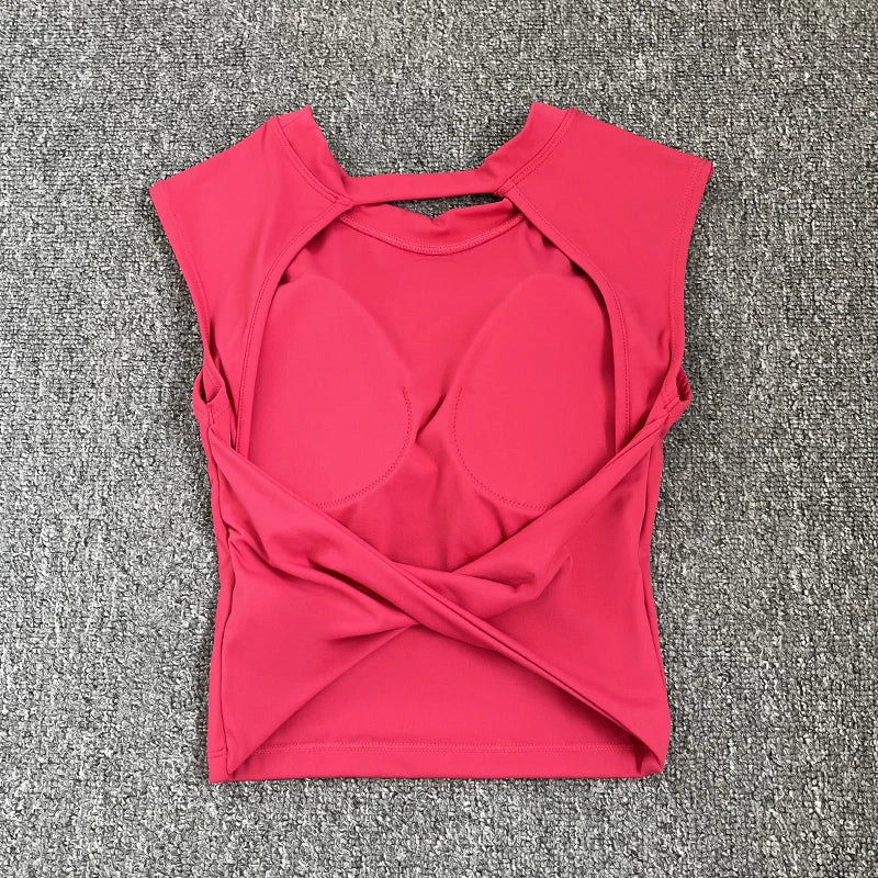 Summer Sexy Short Backless Sports T-Shirt Women's Tight Training Long Sleeve Yoga Top Fixed Chest Pad Fitness Vest