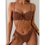 Wrinkled Underwired Knotted High Cut Bikini Female Swimsuit Women Swimwear Two-Pieces Bikini Set Bather Bathing Suit Swim V5807