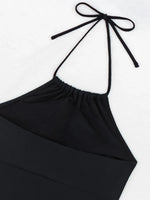 2026 Women's Bikini 2-piece Swimwear Tankini Set Sexy Halter Black Bathing SuitFloral Print Drawstring High Waist Swimsuit