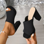 Summer New Women's Square Toe High-heeled Slippers Platform Black Fish Mouth Plus Size Party Shoes