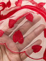 Valentine's Day exclusive red heart embroidery lingerie set-Sexy see-through mesh gathered bra thong set for two pieces ZA825203