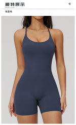 Summer New Hollow Open Back Criss Cross Yoga Jumpsuit Women Outdoor Solid Sleeveless Hip Lifting Pleate Sports Fitness Suits
