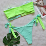 Luxuryt Bandeau Bikini 2025 Woman Sexy Orange Patchwork Cut Out Rhinestone Swimsuit Bathing Suit Thong Swimwear Traje De Baño