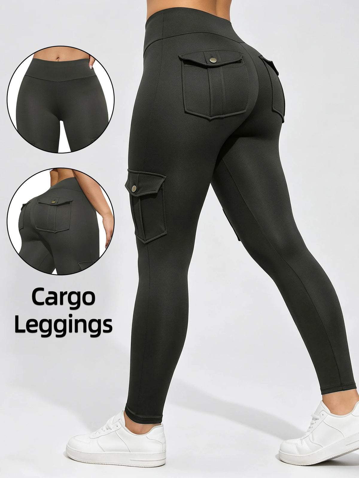 1/2 Pcs Women's Fitness Pants: High-Waisted Flared Cargo Pants With Pockets, Shaping and Tummy-Control Fitness Pants.