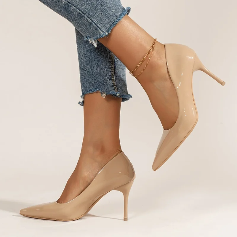 2025 Plus Size Super High Heels Pumps Women Sexy Pointed Toe Stiletto Heel Shoes Woman Patent Leather Shallow Mouth Office Pumps