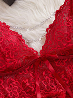 Transparent Hot Sexy Lingerie Women's Underwear See Through Flower Edging Lace Nightdress And Thongs Pijamas Sets Female Nighty