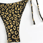 Sexy Orange Leopard Print Bikini Set 2024 Women Halter Push Up Bra Tie Side Thong Swimsuit Summer Backless Bathing Suit Swimwear