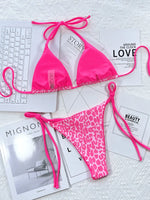 Sexy Mirco Bikini 2024 Women Neon Hot Pink Patchwork Triangle Swimsuit Beach Brazilian Bathing Suit Tie Side Thong Swimwear