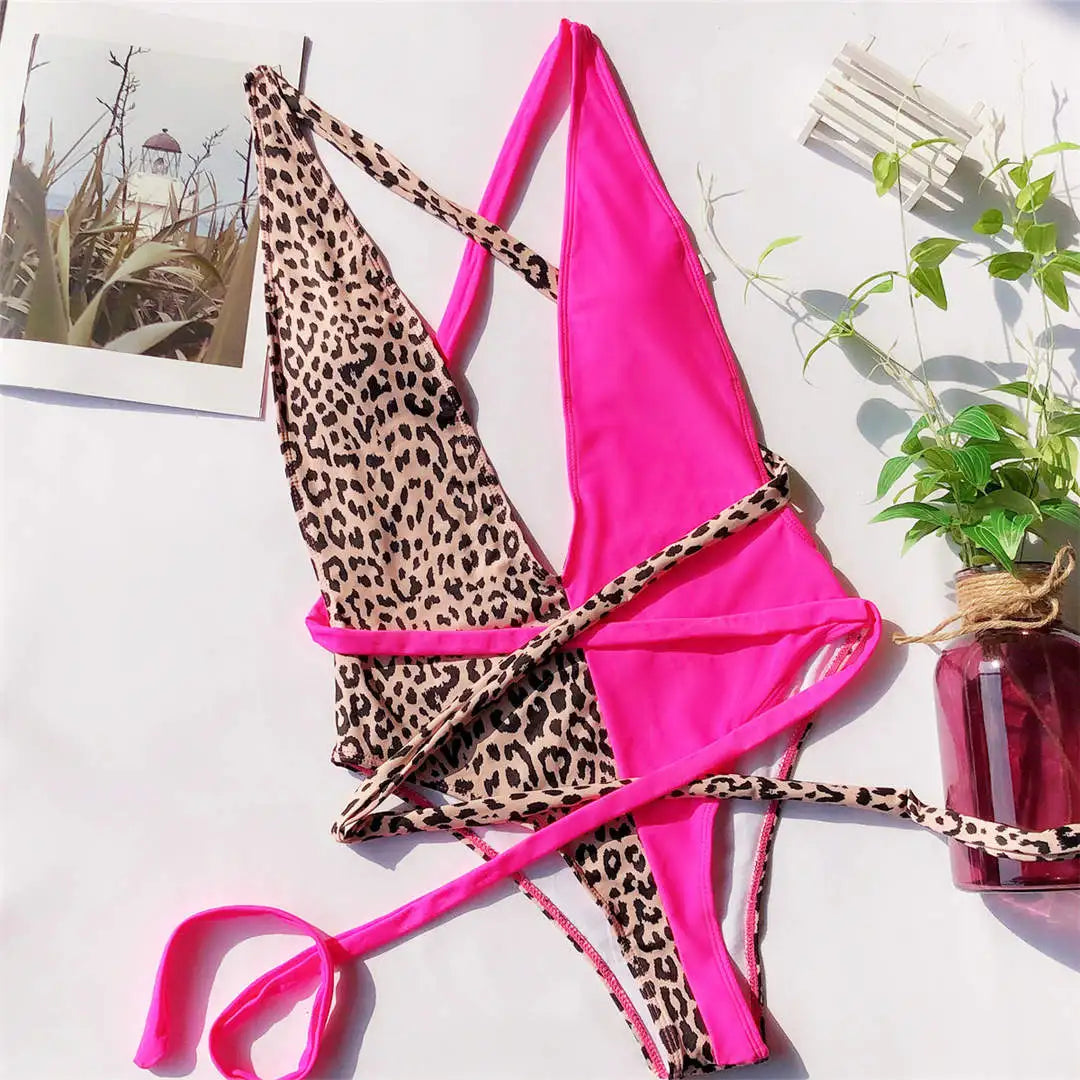 Long Strap Wrap Around Swim Suit For Women Swimwear One Piece Swimsuit Female Bather Snake Print Bathing Suit Beach V852