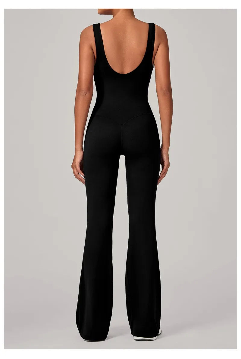Women's Seamless Yoga Jumpsuits Sports Fitness Sleeveless Hip-lifting Flared One-piece Workout Gym Training Slim Fit Bodysuits