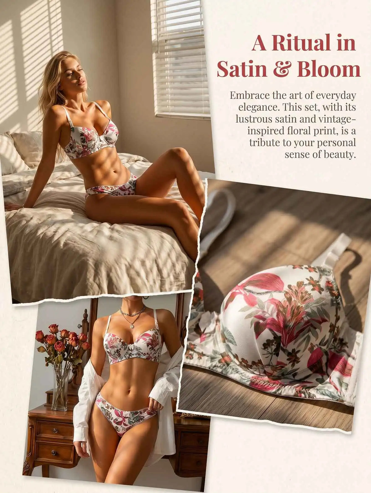 Fashionable high-quality floral printed underwear set anti sagging women's set 2-piece Lingerie Set A2134