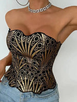 Hollow Irregular Sequin Double Layer Corset Court Style Waist Cincher Mesh Breathable Sexy Tube Casaul Pure Desire Top V466