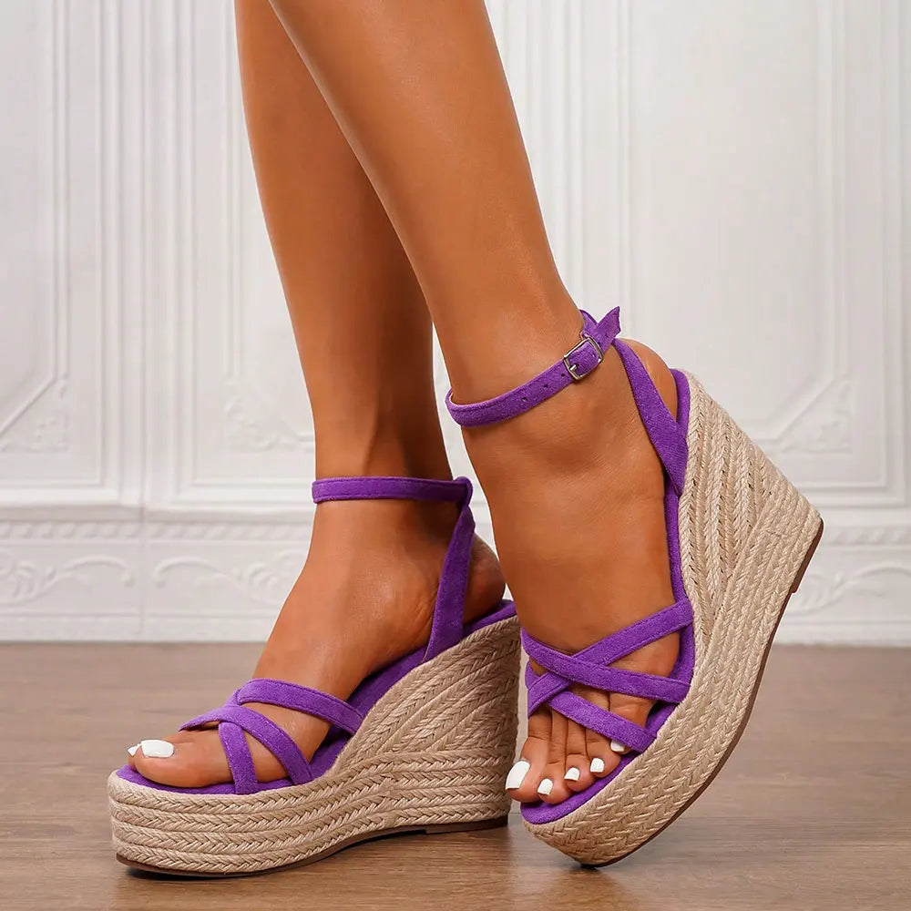 Big Size 43 Summer Platform Espadrilles Sandals Women Ankle Strap High Heels Gladiator Sandals Party Comfortable Wedges Shoes