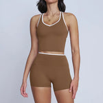 Tight Naked Yoga Shorts Suit Women Double Strap Sports Bra High Waist Flare Leggings Fitness Suit Gym Running Workout Clothes