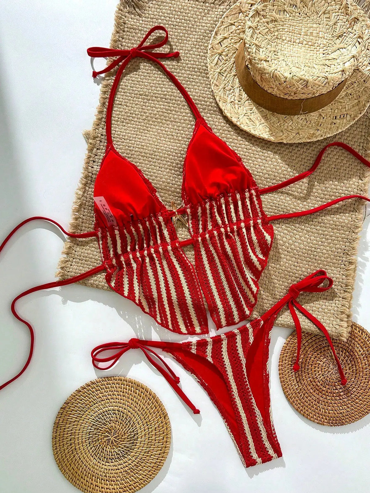 DEKA Bohemia Lace-up Bikini Set Hollowed Swimwear Women Beach Backless Swimsuit Femal Summer Straps Monokini Lady Bathing Suit