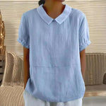 Summer Women Shirt Lapel Short Sleeve Solid Color Pullover Top Solid Color Loose Fit Shirt Tops Casual Streetwear