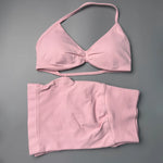 2 Pieces Gym Set Women Workout Clothes Scrunch Shorts Set Halter Sports Bra Fitness Top Woman Sportswear Yoga Set Outfits