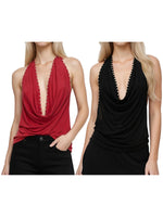 Women’s Summer Solid Color Studded Halter Tank Tops Fashionable Slim Fit Cowl Neck Backless Vest