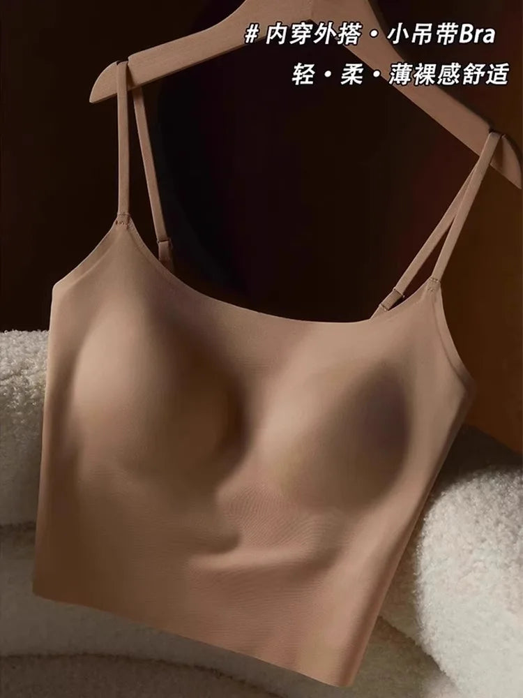 Women's Seamless Bras Top - MOYISU Invisible Chest Pad Camisole Anti-Peep Undershirt with Versatile Strap & Flattering Back Cut