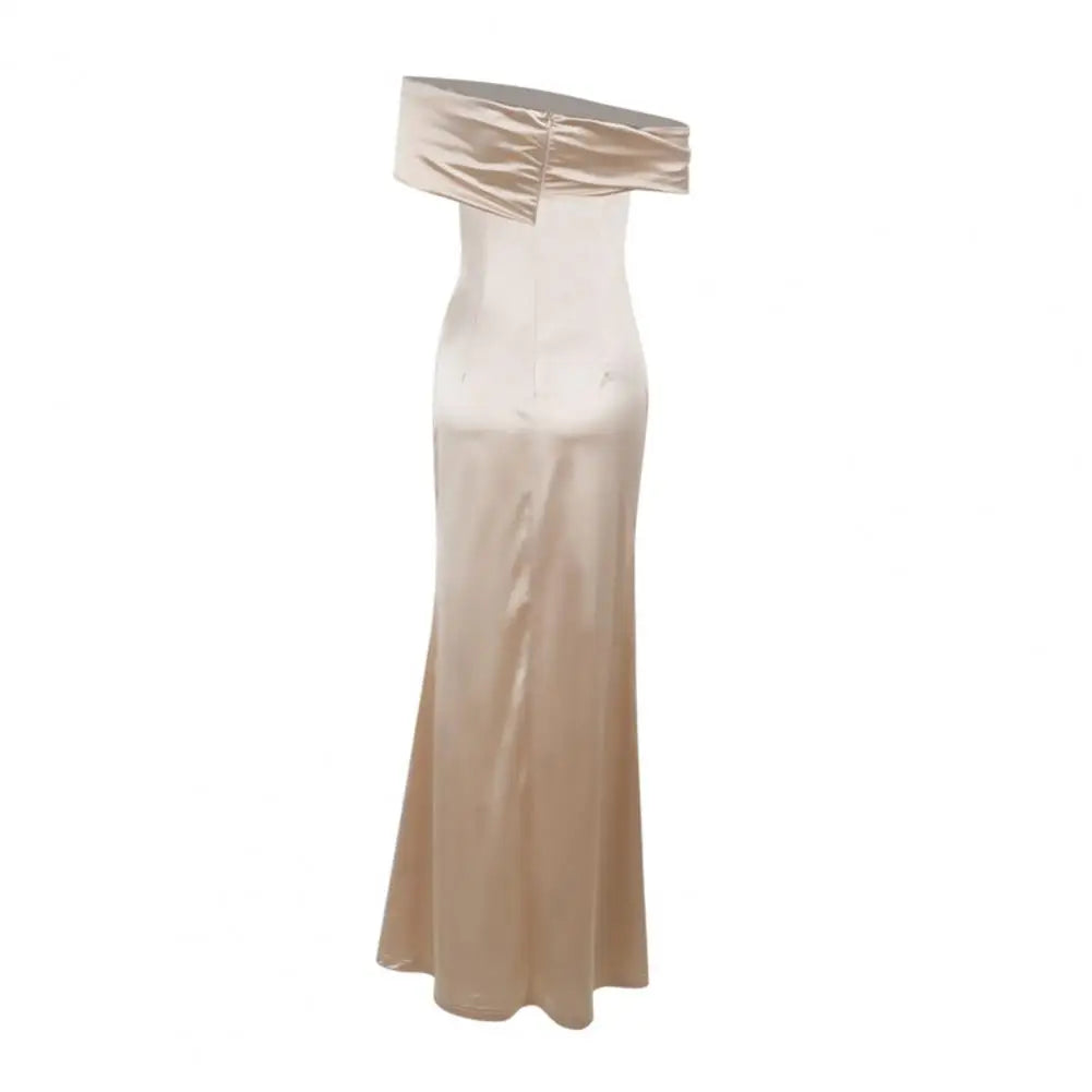 Off Shoulder Prom Dress for Women Satin Evening Party Formal Gown High Slit Cocktail Wedding Guest Maxi Dress