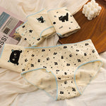 5Pcs/Set Women's Cotton Briefs Cute Black Cat Print Underwear Soft Breathable Underpants Mid-Waist Panties For Female Lingerie