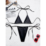 3 Colors New PU Faux Leather Halter Bikini Women Swimwear Female Swimsuit Bather Bathing Suit Swim Two-Pieces Bikini Set V6492B