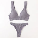 Women Seamless Bra And Panties Set Push Up Bras High Leg Cut Thongs Sport Wireless Brassiere Sexy Lingerie Ribbed Underwear