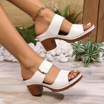 Fashion Green High Heels Sandals Women Summer 2025 Pu Leather Square Heel Sandals Slides Woman Slip-On Platform Sandalias Mujer