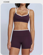Tight Naked Yoga Shorts Suit Women Double Strap Sports Bra High Waist Flare Leggings Fitness Suit Gym Running Workout Clothes