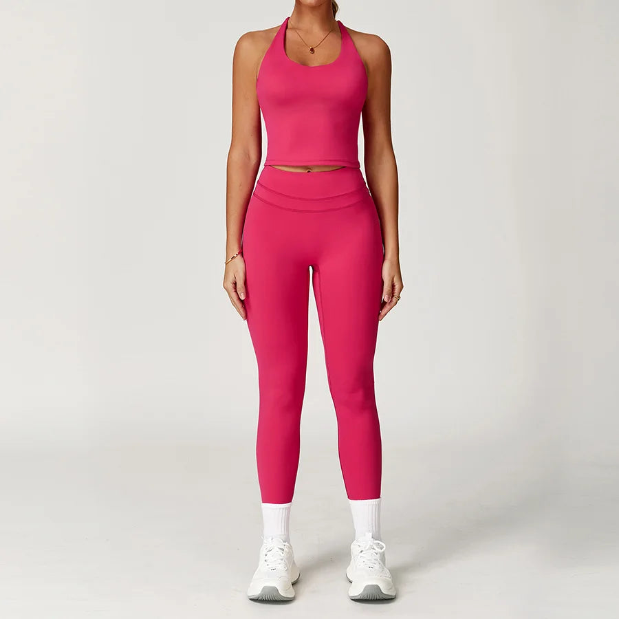 Yoga Set 2PCS Women Tracksuit Nude Feeling Workout Sets Gym Clothes Push Up Fitness Running Sportwear Sport Bra Leggings Suit