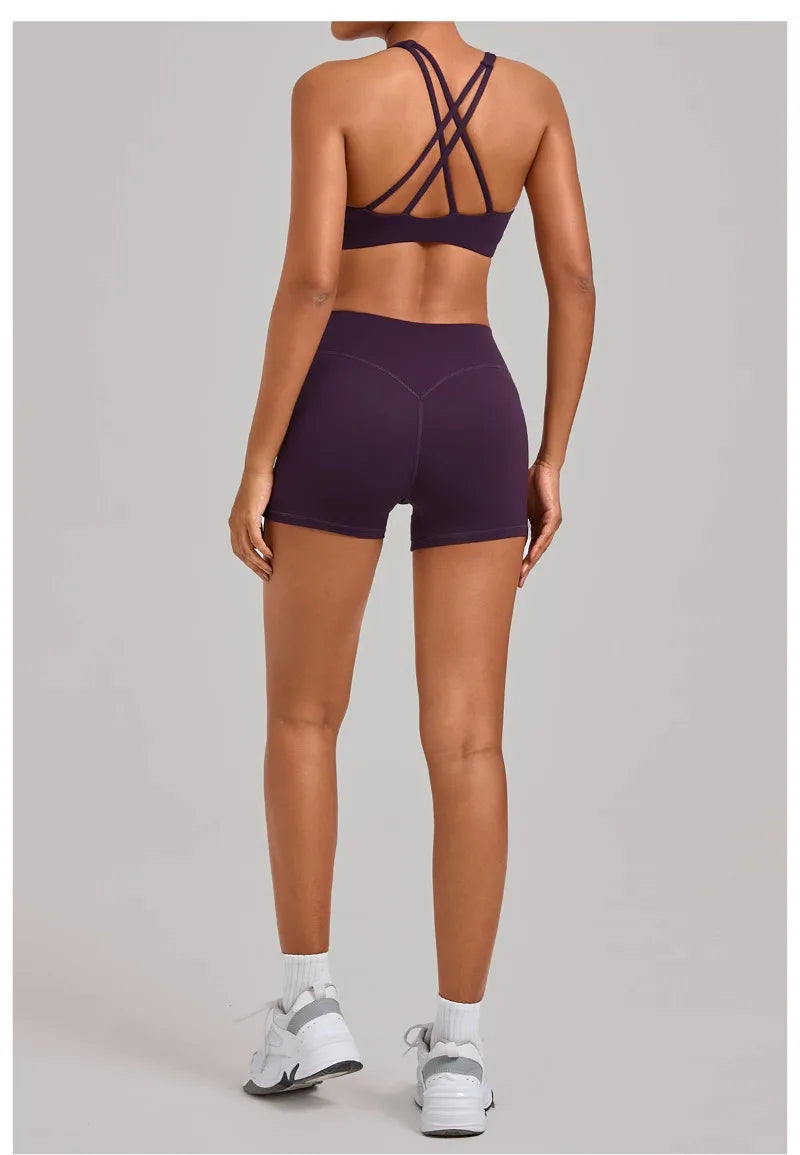 Women's Nude Yoga Sets Sports Cross Beauty Back Bra Hip-lifting Slim Fit Shorts Suits Running Fitness Workout Gym Sets