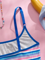 Brazilian Style Striped Women Lingerie Set Color Block Wireless Unpadded Bra Intimates Panties Underwear