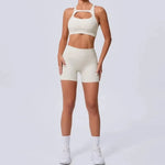 Seamless Yoga Sets Sports Fitness Peach Hip-lifting Pocket Shorts Cross Beauty Back Vest Suits Workout Gym Shorts Sets for Women