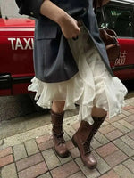 Lace Tulle Skirt Women Sweet Elegant Korean Style Ruffle Skirts Vintage Streetwear Irregular Layered Skirts Fashion Women O4RB