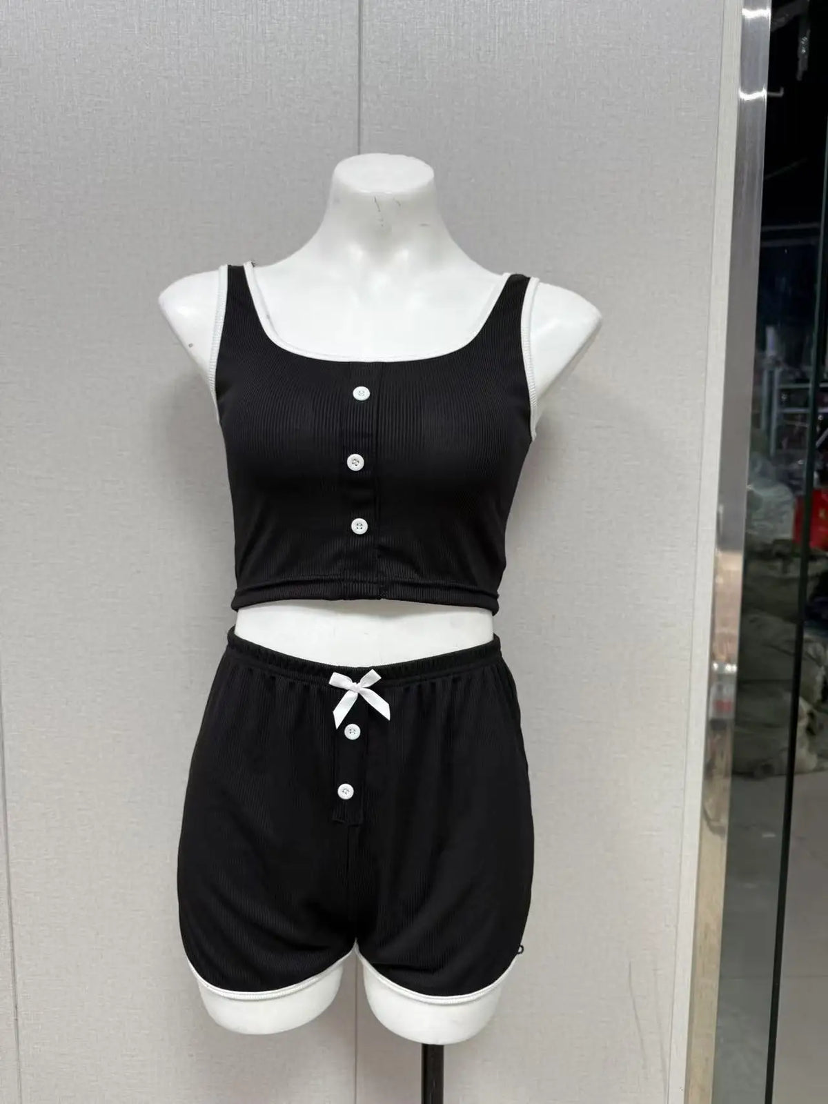 New Women's Summer Sleepwear Home Vest Bow Sweet and Simple Casual Home Wear Camisole Top Shorts Sleepwear Two-Piece Set Y2K
