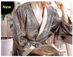 Plus Size 3XL 4XL 5XL Men Robe Sleepwear Navy Blue Stripe Kimono Bathrobe Gown with Pocket Summer Satin Home Clothes Lounge Wear