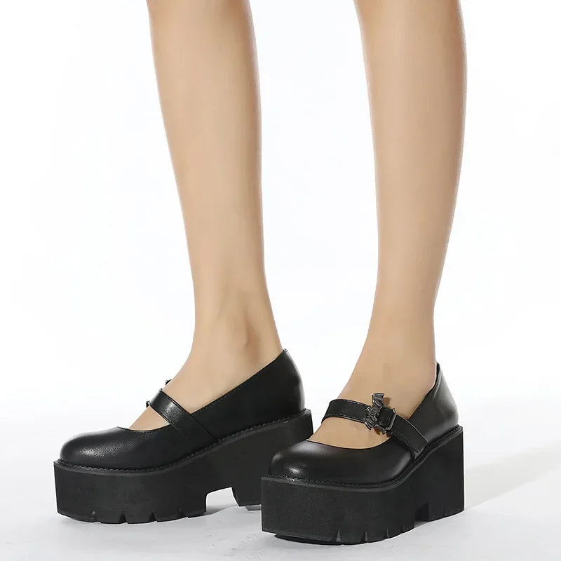 Spring Autumn Chunky Heel Vintage Lolita Shoes Women Platform Shoes Mary Jane Buckle Strap School Shoes For Girls Blackty7