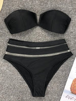 Sexy Bra Cup Bandeau Bikinis High Waist Bikini Women Swimsuit Female Swimwear Two-pieces Bikini Set Mesh Bathing Suit Swim Lady