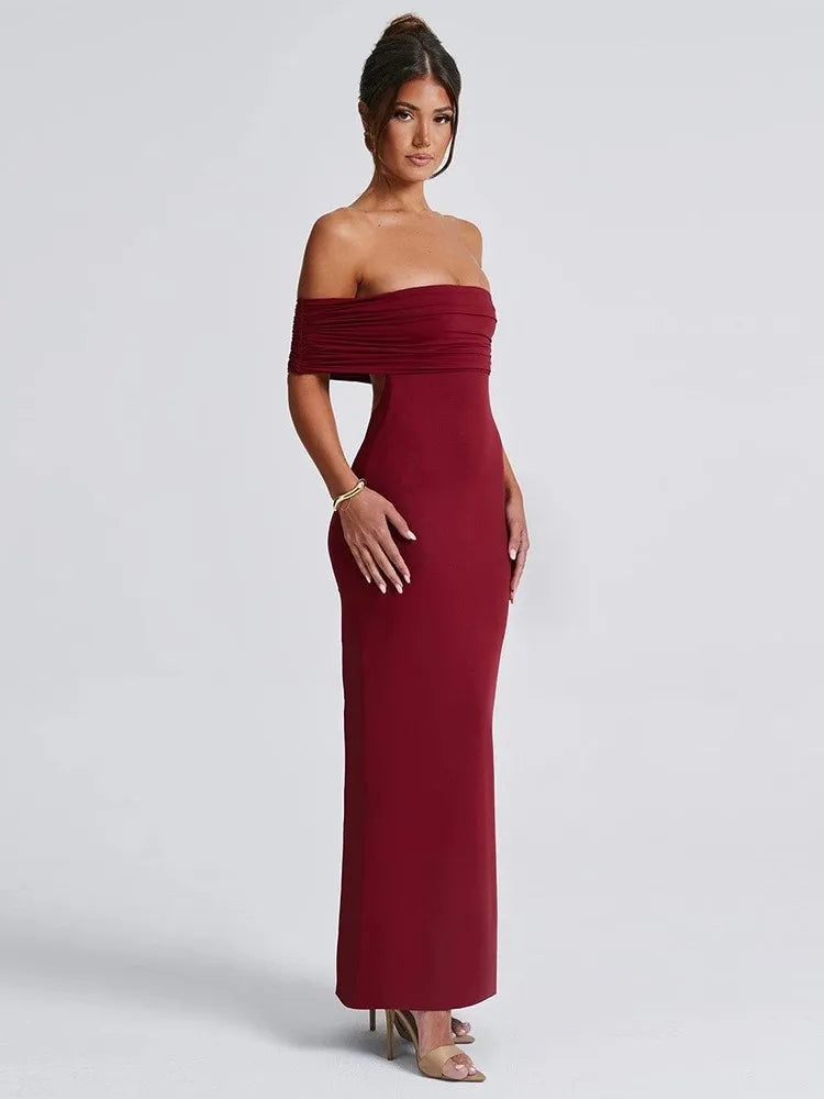 Temperament Slim Strapless Long Dress Women Solid Color Sexy Off-shoulder Backless Package Hip Sleeveless Club Party Dresses